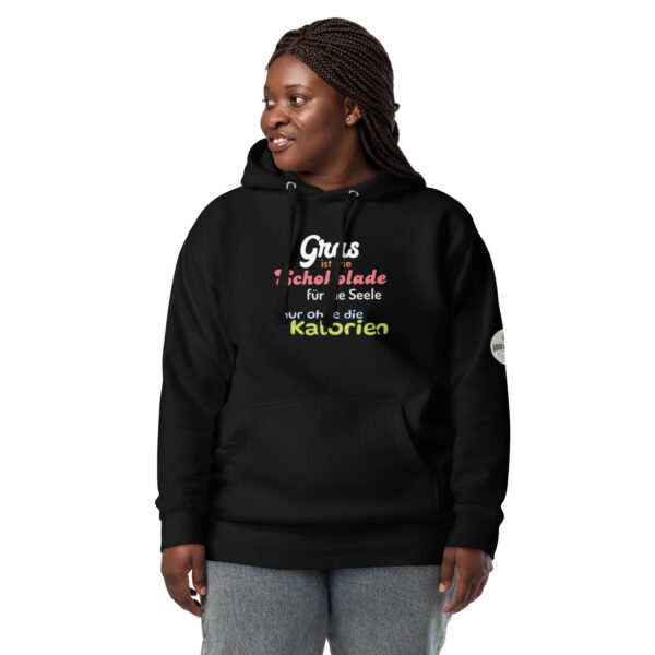 Unisex-Kapuzenpullover Hoodie "Gras ist wie Schokolade für die Seele, nur ohne die Kalorien" – Bild 3