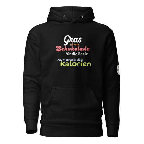 Unisex-Kapuzenpullover Hoodie "Gras ist wie Schokolade für die Seele, nur ohne die Kalorien" – Bild 4