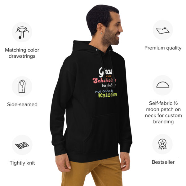 Unisex-Kapuzenpullover Hoodie "Gras ist wie Schokolade für die Seele, nur ohne die Kalorien" – Bild 6